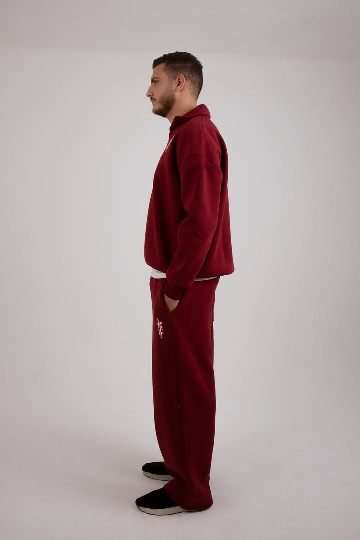 Burgundy Zipper Suit (Unisex) - Yabooya